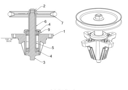 Spindle Diagram and Parts List for RZT-S46KH (17ARCBDN010)(2017) Cub Cadet Lawn Tractor